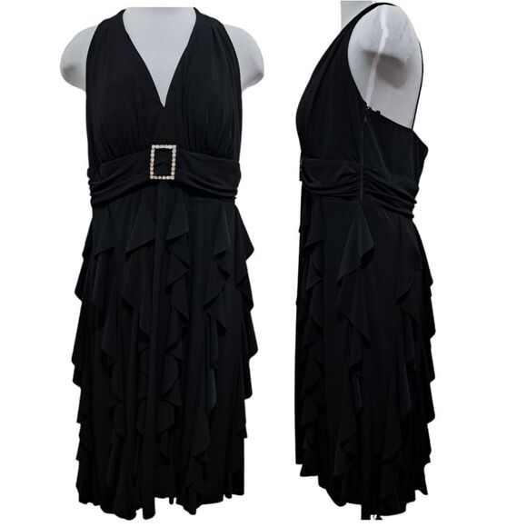 Vintage Betsy & Adam 90's Y2K Halter Neck Ruffle Goth Knee Length Dress S 14W - Picture 3 of 17